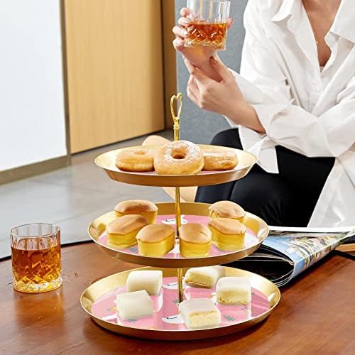 עמדת עוגות סט 3 דוכני קאפקייקס שכבה פלטת מאפה לשימוש חוזר לקישוטים למסיבות תה יום הולדת, ברווז ורוד