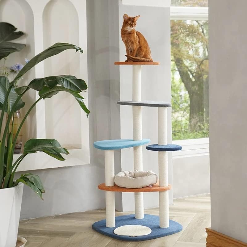 חתול עץ בית חתול ריהוט חתול טיפוס מגדל רב שכבתי עם שריטות מוצק עץ הודעה עץ חתול צעצוע