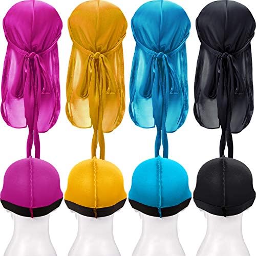 8 חתיכות משיי דוראג כובעי אלסטי גל כובע ארוך זנב כיסויי ראש רחב רצועות גלים