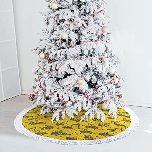 מחפר קריקטורה וטרקטור עץ חג המולד מחצלת חצאית עץ עץ עץ עם גדילים לקישוט חג המולד של מסיבת חג 48 x48
