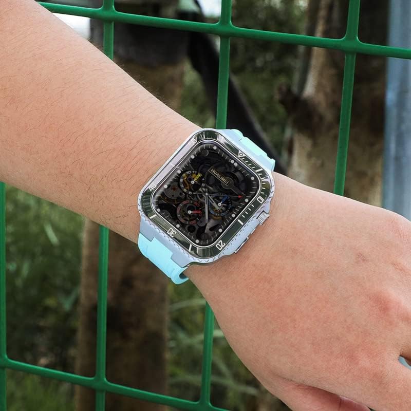 רצועת ערכת שינוי DZHTUS לרצועת Apple Watch 45 ממ 44 ממ מארז מתכת+כיסוי ערכת פגוש קרמיקה פגוש עבור
