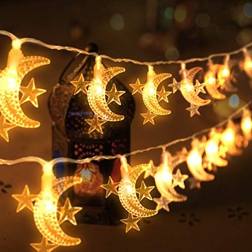 ACELIST 40 LED LED RAMADAN Décor Star & Moon Lights String למסיבה סהר, חתונה, חג המולד, חג ההודיה,