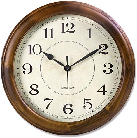 שעון קיר קסין עץ עץ 14 אינץ 'שעון קיר שקט סוללה דקורטיבית גדולה מופעלת שעון רטרו אנלוגי לא מתקתק לסלון,