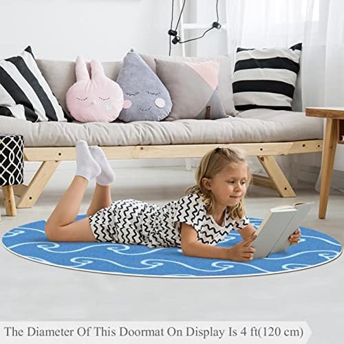 Llnsupply ילדים שטיח 4 רגל שטיחים באזור עגול גדול לבנות בנים תינוק - גל כחול, עיצוב בית מתקפל משחק מחצלת רצפת