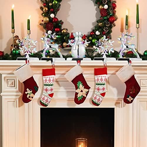 Hotop 6 חבילה מחזיקי גרב חג המולד מכסף קולבי חג המולד מתכת ווים דקורטיביים עם אורות מיתר למסיבת חג קישוטים