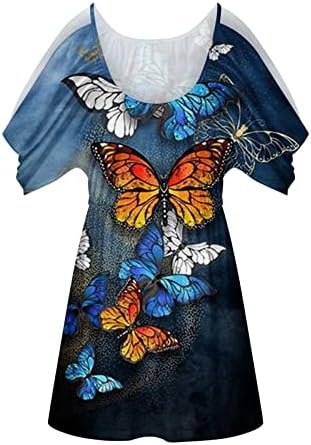 חולצות טרקלין לנשים סטרפלס שרוול קצר כתף קר צוואר צוואר סטרץ 'סטרץ' פרפר פרפר חולצה גבירותי 2023