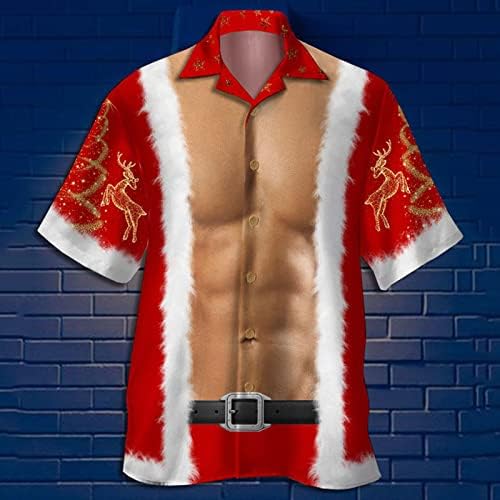 כפתור לגברים לחג המולד של ZDDO חולצות שרוול קצר חג המולד סנטה קלאוס תלבושות של חולצת מעצב חידוש בכושר רגיל