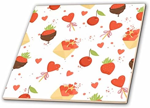3רוז תמונה חמודה של שוקולד טבול תותים ולבבות דפוס-אריחים
