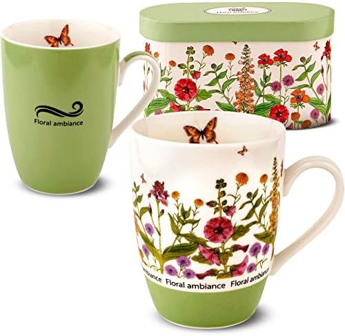 ספל קפה קרמי - עיצוב פרחים ופרפר עיצוב תה קופסת מתנה של כוס מתנה של 2 ספלי תה לנשים וגברים טאמו