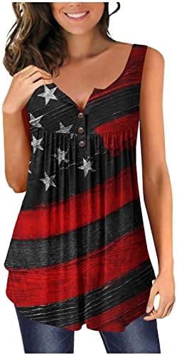 גופייה לבושה לנשים חולצה פטריוטית דגל אמריקאי 4 ביולי קיץ חולצת טריקו ללא שרוולים קפלים צמרות טוניקה