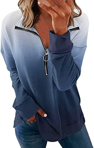 חולצות נשים רופפות הדפס עממי מותאם אישית 2023 חולצות רוכסן עם צווארון שרוול ארוך סווטשירט טוניקה למעלה