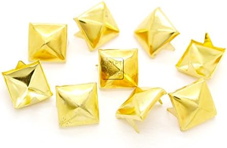 Craftmemore 100 pcs צליל זהב טון פירמידה חתיכות ציפורניים Stains 2 קדומים מרובעים Diy Spike לנעליים אביזרי