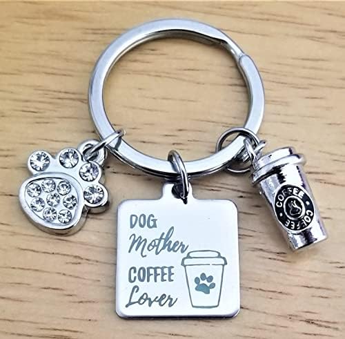 KIT's KISS קפה מחזיק מפתח כלב אמא מחזיק מפתחות כלב כלב כפה קסמי כלב אמא חובב קפה מתנה חיה חיה