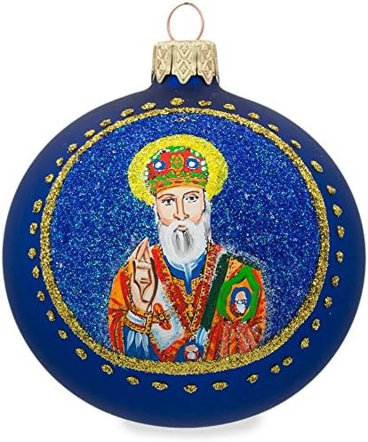 סנט ניקולאס עם קישוט חג המולד של כדור הזכוכית האוקראינית של התנך 3.25 אינץ '