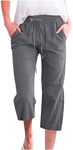 נשים מותניים גבוהות מכנסי רגל ישר מותניים אלסטיים מזדמנים כותנה כותנה מכנסי רגל רחבים