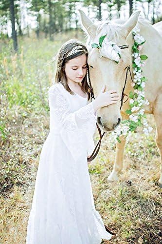 פרח ילדה שמלת תחרה שמלה לחתונה לבן שנהב שמלה ארוך שרוול