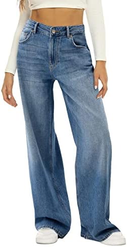מכנסי ג'ינס רחבים רחבים, הרסו במותניים גבוהות מכנסי ג'ינס קרועות לנשים מכנסי מטען בגודל של Y2K מכנסיים