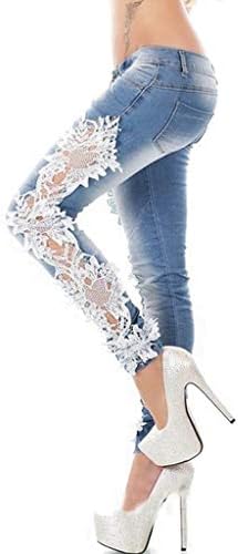 מכנסי תחרה חלול פלוס ג'ינס בגודל ג'ינס טרנדי אפליקציות ג'ינס אופנה ג'ינס רזה נשים פרחוניות עיפרון ג'ינס ג'ינס