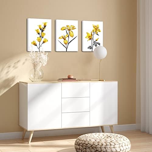 שחור לבן פרח בד צהוב מופשט פרחוני קיר אמנות לסלון חדר שינה בוטני עדיין חיים יצירות אמנות הדפסת מינימליסטי