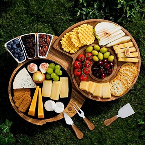 לוח גבינה של דופירה נאוטילוס ו -4 סכין סט, ערכת לוח עגול עגולה עגולה עם פלטת צפחה וקערות קרמיקה, סט מתנות למטבח