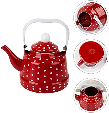 קומקום תה נקודה לבנה ואדומה באנגו -אדום לחלק העליון של הכיריים, 1.1 ליטר מודפס וינטג