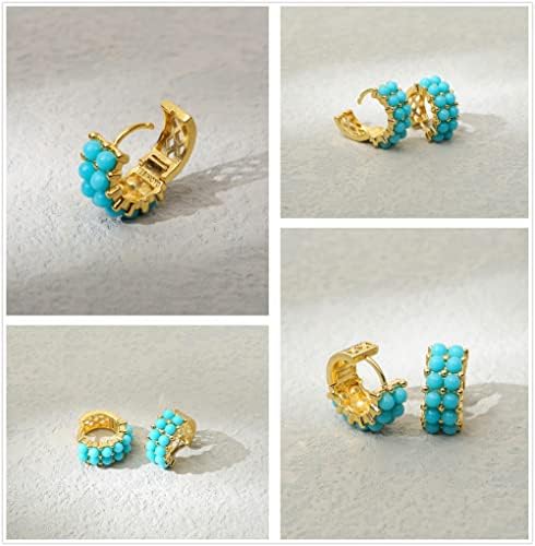 סימולציה טורקיז האגי עגילי ריינסטון קטן זהב חישוק עגילים לנשים בנות מזל כחול בוהו חרוזים ייחודי