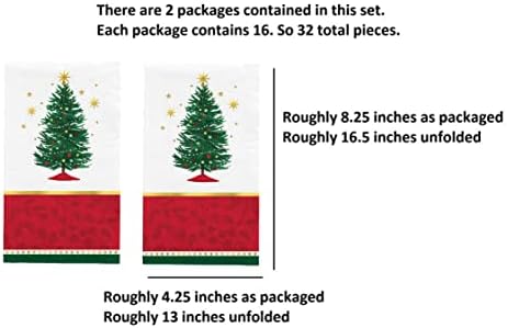 מגבות יד לחג המולד: מגבות יד חד פעמיות איכותיות הכוללות נושא עץ חג המולד - 32 מגבות אורח סהכ לחג לסט