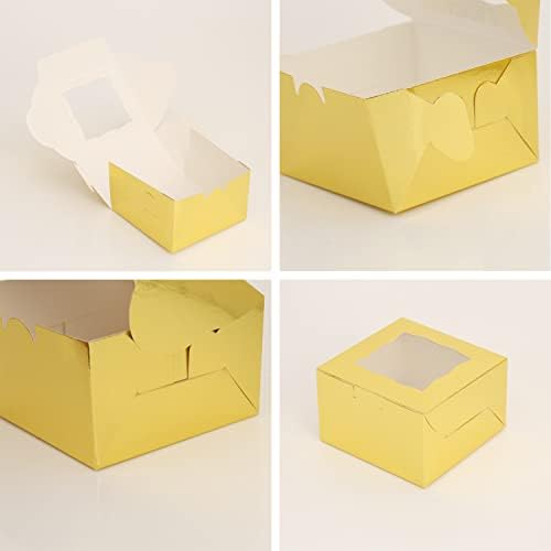 Bekoetoz 100 יחידות קופסאות עוגיות נייר עם חלון קופסאות מאפייה קטנות 4x4x2.5 אינץ