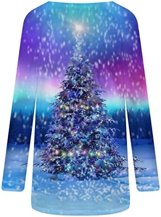 נרברג חג המולד בתוספת גודל ארוך שרוול טוניקת חולצות לנשים בכושר רופף שלג גרפי טי חולצות חמוד