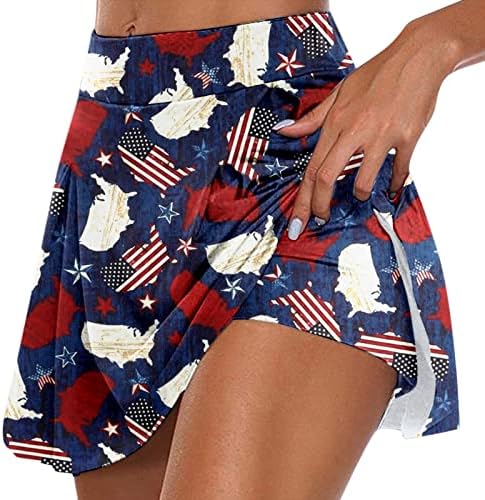 4 ביולי ארהב דגל טניס טניס חצאיות עם מכנסיים קצרים לנשים במותניים גבוהות קפלים גולף זורמים סקורטס 2 ב 1