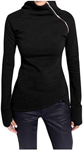 Fanteecy נשים סווטשירטים סוודר צוואר חולצה רזה רבע מוצק רוכסן רוכסן קל משקל קלור צווארון צווארון שרוול ארוך