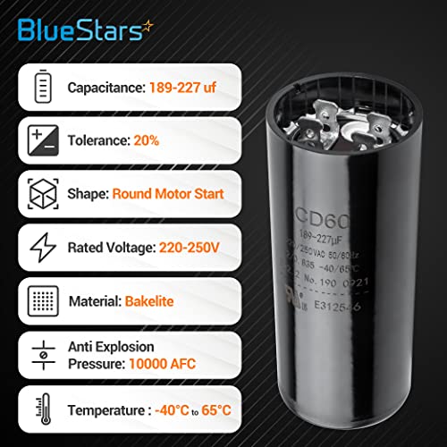 BlueStars אולטרה עמיד 189-227 UF/MFD 220-250 VAC VOLTS עגול קיבול התחלה 50/60 הרץ AC חשמלי - החלפה מדויקת