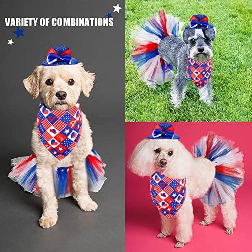 4 ביולי כלב פטריוטי תלבושות, 3 חבילה כלב כובע, אמריקאי דגל אלמנט כלב בנדנה, כלב טוטו חצאית סט, עצמאות יום