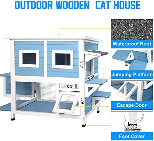 חיות מחמד חתול בית חיצוני עמיד קיטי מקלט מקורה עץ שני סיפור פראי חתול בית עם פלטפורמות, בריחה דלת,