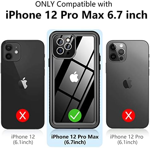 Temdan לאייפון 12 Pro Max Case אטום למים, מגן על מסך זכוכית מחוסמת 9 שעות מזגו