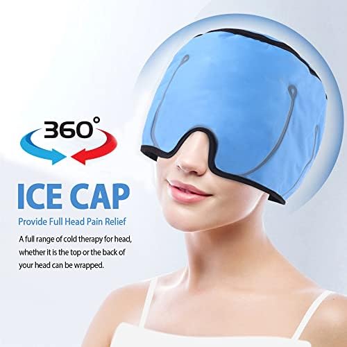 Comfpack כאב ראש והקלה על מיגרנה כובע קרח, כיסוי מלא לטיפול קר לשימוש חוזר כובע קרח ג'ל לכאבי ראש, מיגרנה