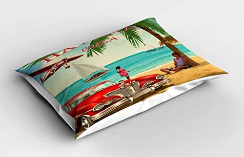 כרית נסיעות של אמבסון בלאית, הוואנה קובה פוסטר רטרו נושא כמו גרפיקה עם מכונית וינטג 'על חוף טרופי, ציפית