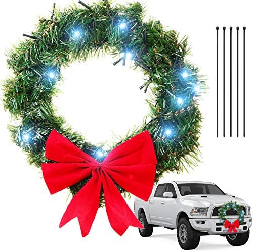 זר חג המולד לרכב, משאיות או קישוט פסטיבל 50 LED זר מלאכותי לחג המולד ו -5 יצירות 4 x 200 עניבת כבל ניילון שחור