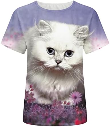 חולצות לנשים קיץ טרנדי 3 ד חתול מודפס חולצות מקרית קצר שרוול טיז מצחיק בעלי החיים גרפי נוער בנות חולצה