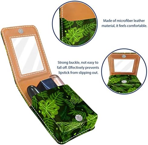 מיני איפור תיק עם מראה, מצמד ארנק מעוור שפתון מקרה, צמחים טרופיים עלים ירוק קריקטורה