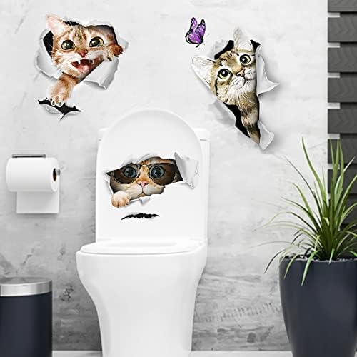 Mfault 3D חתולים מדבקות מדבקות מדבקות, גורים עם קישוטים לשירותים של פרפר אמבט