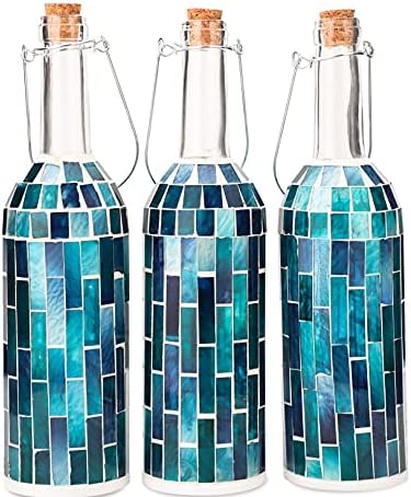 הוליטאון יין בקבוק אורות, כחול רצועת פסיפס פנס,בעבודת יד דקורטיבי בקבוק, סוללה מופעל עבור קיץ חוף מסיבת