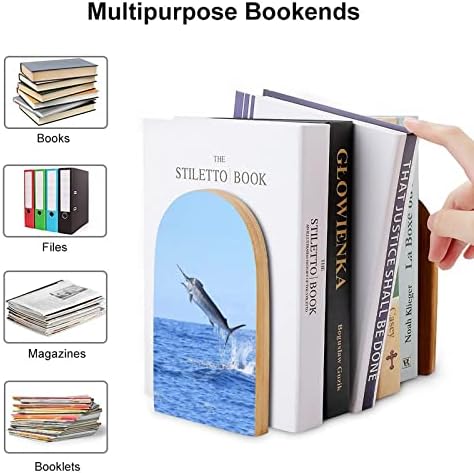 מרלין דגי קפיצות גדול עץ תומכי ספרים מודרני דקורטיבי מדף ספרים ספר פקק שולחן מדף מחזיקי סט של 2
