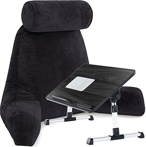 משולבת כרית כרית - כרית משענת גב עם זרועות: xxl שחור וחיק שולחן מיטה מגש: אפור - כריות קריאת קצף זיכרון למיטה