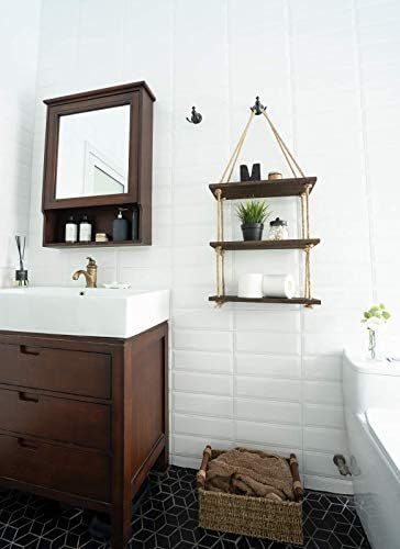 מדפים תלויים מקונו 3 קיר עץ לבן קיר קיר צף מדף צף עם חבל בוהו תפאורה לסלון דירת מטבח לחדר שינה לחדר אמבטיה -