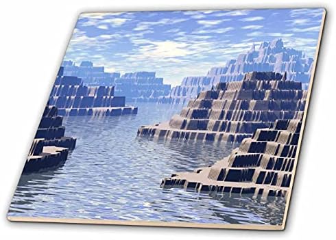 3רוזה פנטזיה נוף דיגיטלי יצירות אמנות של הרים מסתוריים ונהר. - אריחים