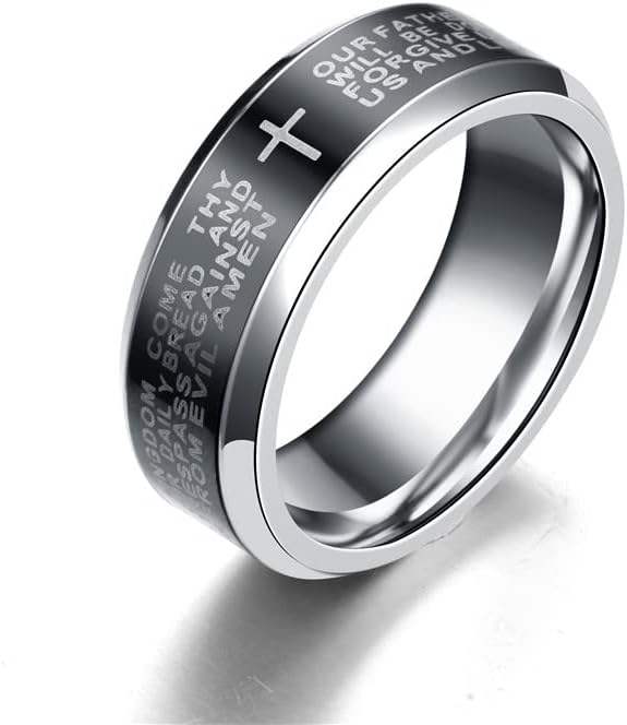 קולסו 8 ממ אנגלית סרניטי תפילת התנך טבעות צלב לגברים טבעת נישואין טבעת אירוסין טבעת מסתובבת-16812