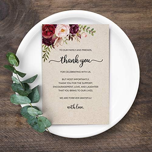 321 דון תודה לך כרטיסי הגדרת מקום לחתונה תוצרת ארהב, הודעת שולחן פרחוני ג'מבו - ורדים אדומים בצבעי מים